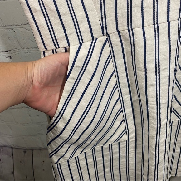 MILLY Apron Dress Cream With Navy Pinstripes 6 - Picture 7 of 14